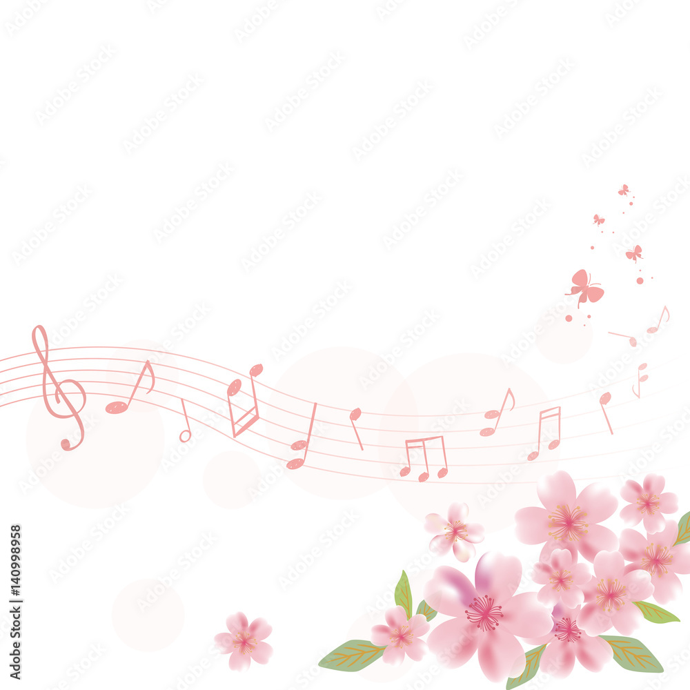 背景イラスト　桜と音符
