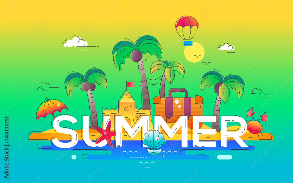 Naklejka premium Summer - vector line travel illustration