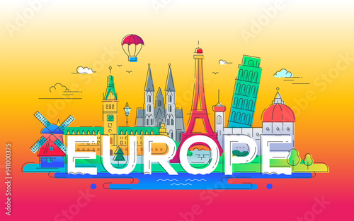 Europe - flat design composition with landmarks