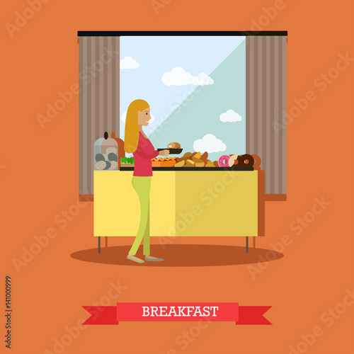 Trip to Egypt, breakfast concept vector flat style design illustration