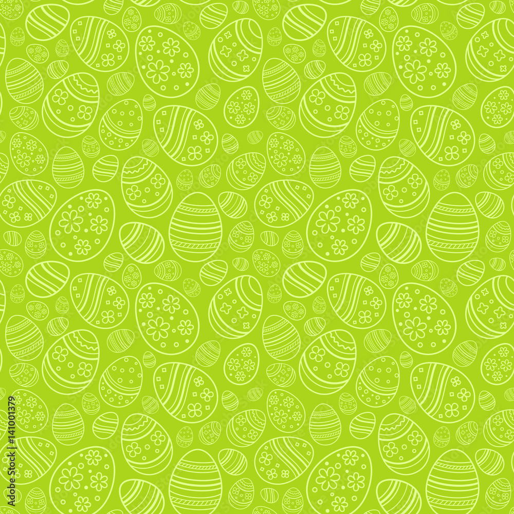 Fototapeta premium Vector seamless simple pattern with ornamental eggs. Easter holiday green background for printing on fabric, paper for scrapbooking, gift wrap and wallpapers.
