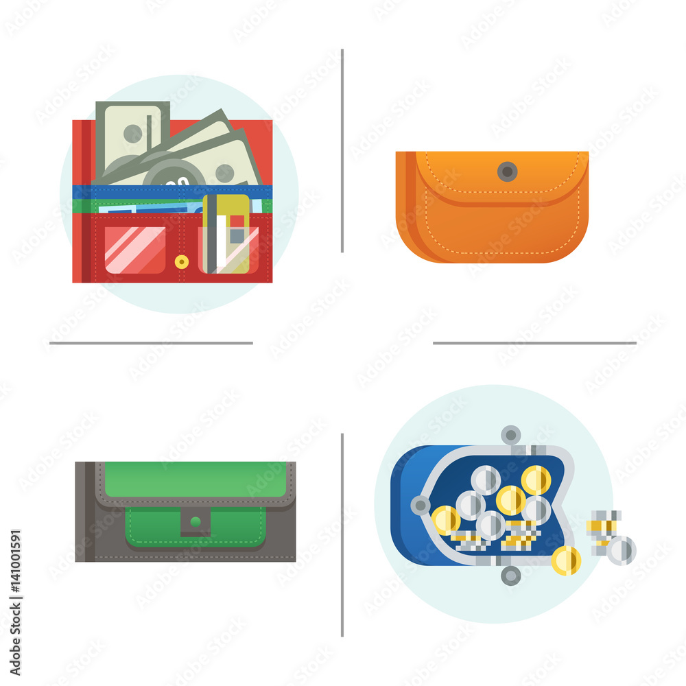 Flat money wallet icon check list making purchase cash business currency finance payment and purse savings bank commerce dollar economy vector illustration. Flat money wallet icon check list making purchase cash business currency finance payment and purse savings bank commerce dollar economy vector illustration.