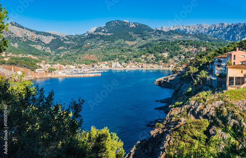 Beautiful view of the coast Port de Soller on Majorca Spain Mediterranean Sea Landscape