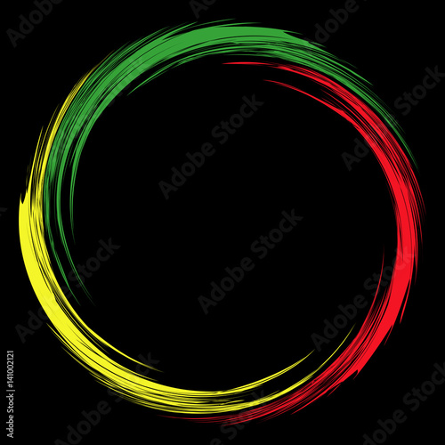 Round red yellow green abstract frame in reggae style. Element for creating posters, flyers, logos.