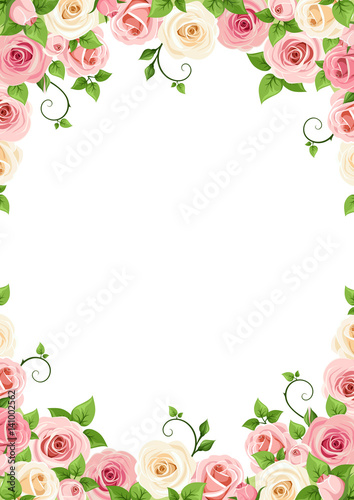 Vector background frame with pink and white roses.