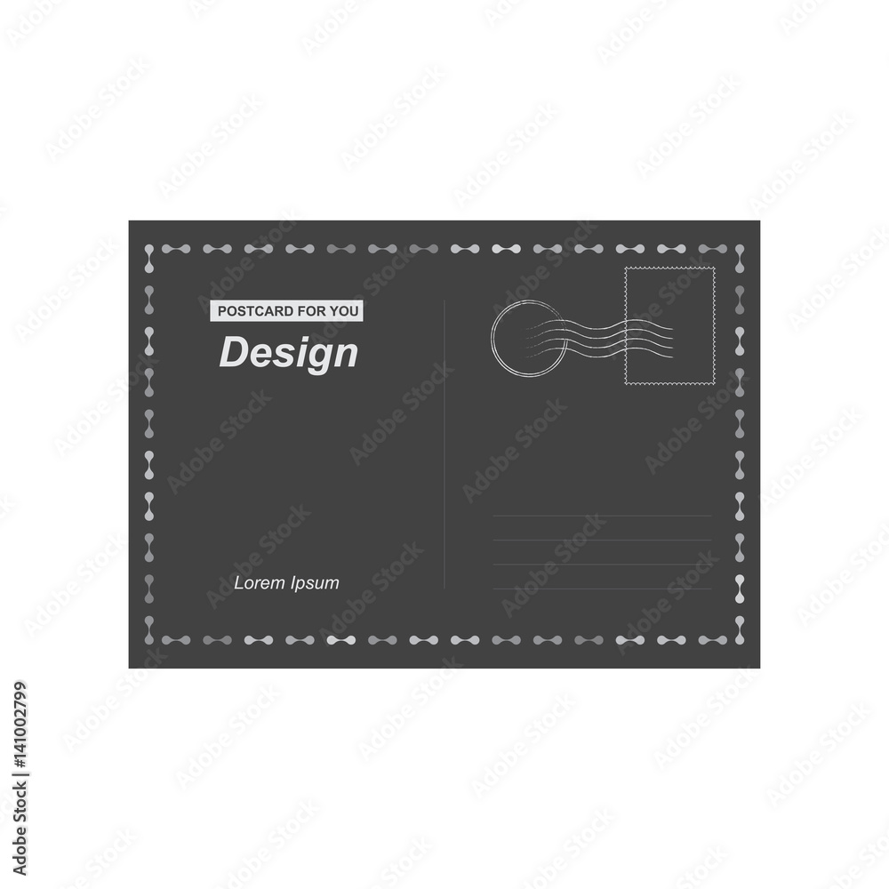 Black vector postcard. Postal card for travel. Template design for your cards.