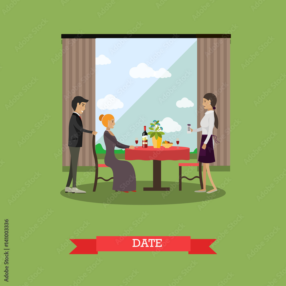 Romantic date vector illustration in flat style Romantic date vector illustration in flat style