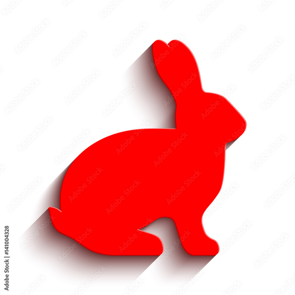 Blank red flat side silhouette of a rabbit with long shadow isolated on white background. Vector illustration. EPS10 Blank red flat side silhouette of a rabbit with long shadow isolated on white background. Vector illustration. EPS10