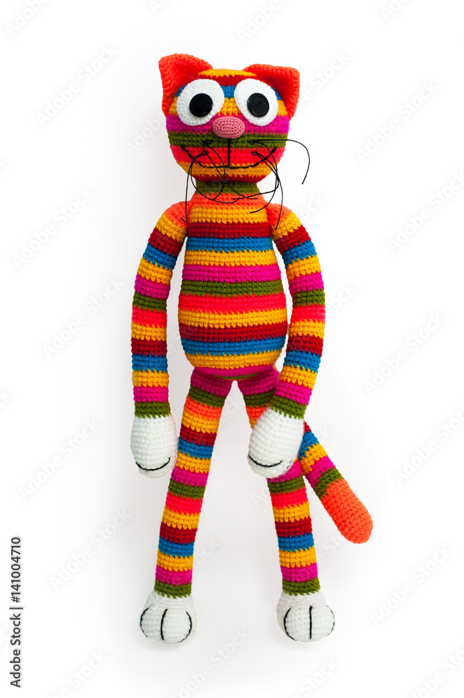 Knitted toy - striped cat..