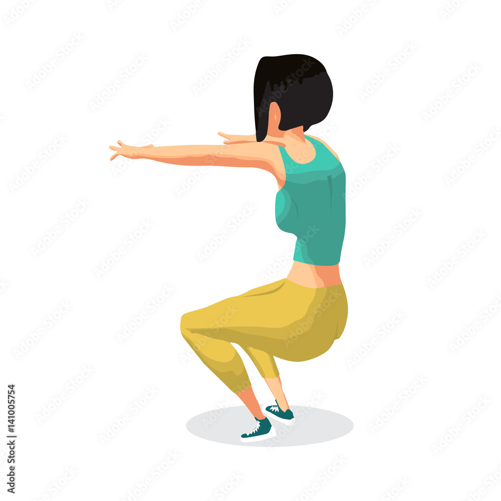 Fototapeta premium Fitness young woman in sportswear performs squats in the gym. Th