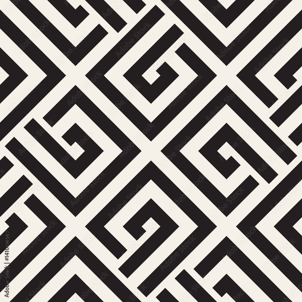 Repeating Geometric Stripes Tiling. Vector Seamless Monochrome Pattern