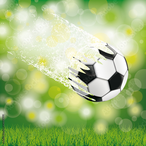Flying Football Dust Green Grass Bokeh