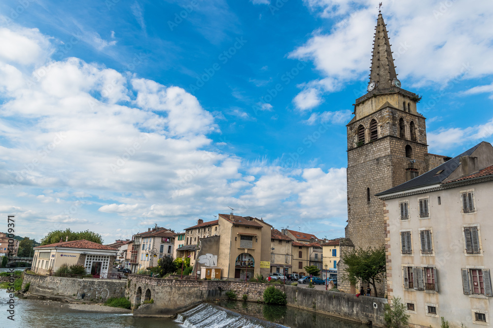 Old buildings in southern french city Saint-Girons