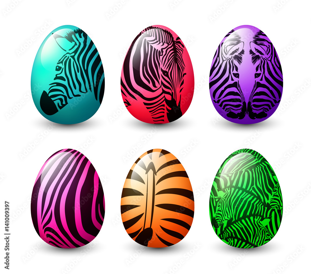 Set of zebra striped on egg. Happy Easter day concept. Illustration isolated on white background. Set of zebra striped on egg. Happy Easter day concept. Illustration isolated on white background.