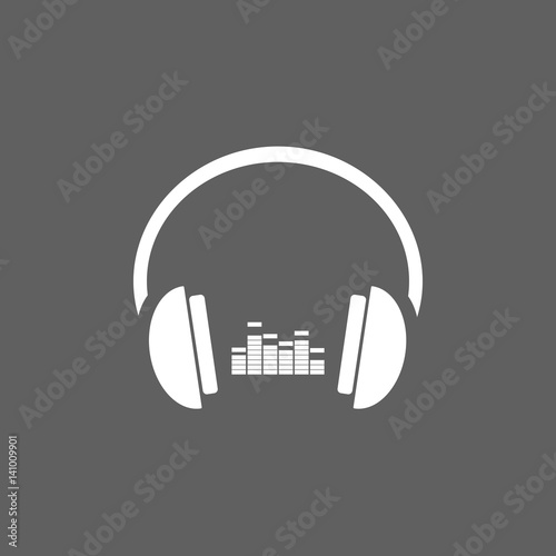 Headphones with music icon on dark background
