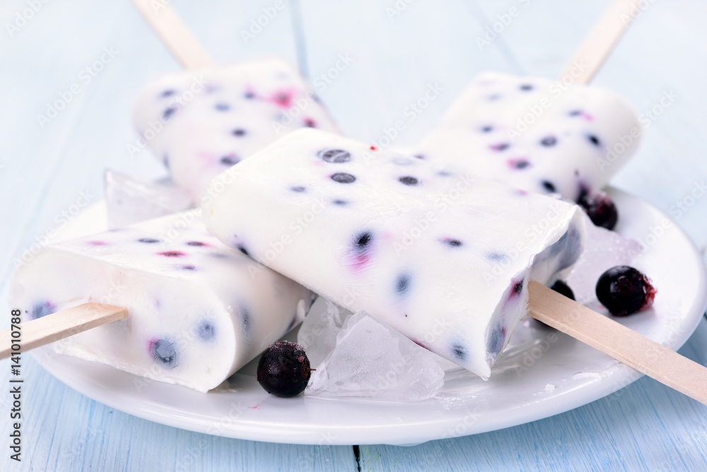 Ice cream from frozen yogurt and blackcurrant Ice cream from frozen yogurt and blackcurrant