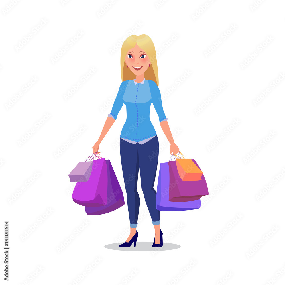 Happy shopping girl or woman with bags. Big Sale. Happy shopping girl or woman with bags. Big Sale.