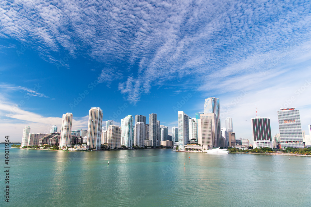 Fototapeta premium Miami, Seascape with skyscrapers in Bayside, downtown