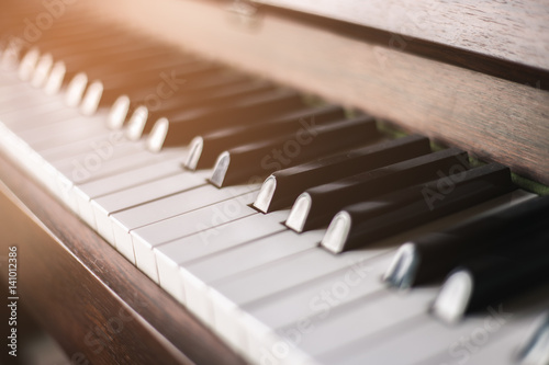 Close up shot of piano keyboard