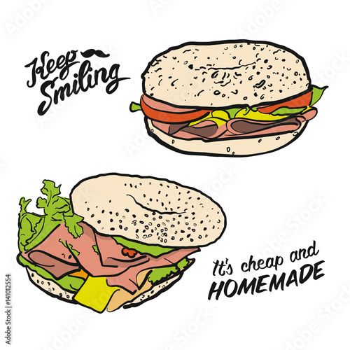 Colored Bagel Sandwich with handdrawn Type