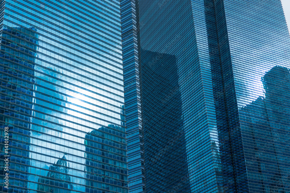 Modern Business Office Building Windows Repeating Pattern Blue Glass Facade