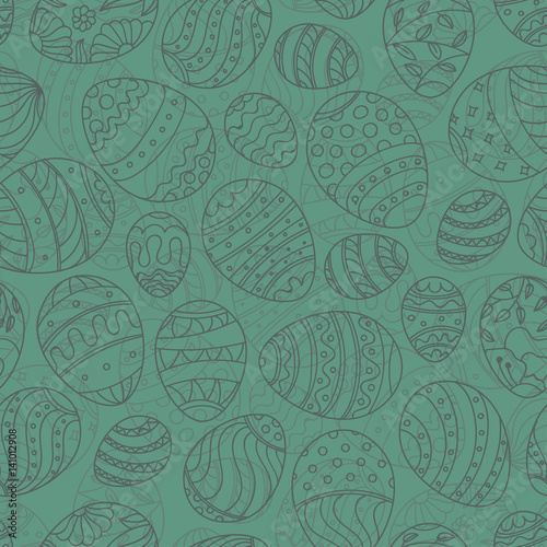 Easter seamless pattern. Hand drawn festive eggs vector texture on solid mint green background.