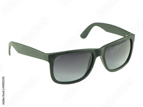 Modern sunglasses with black frame over white isolated background