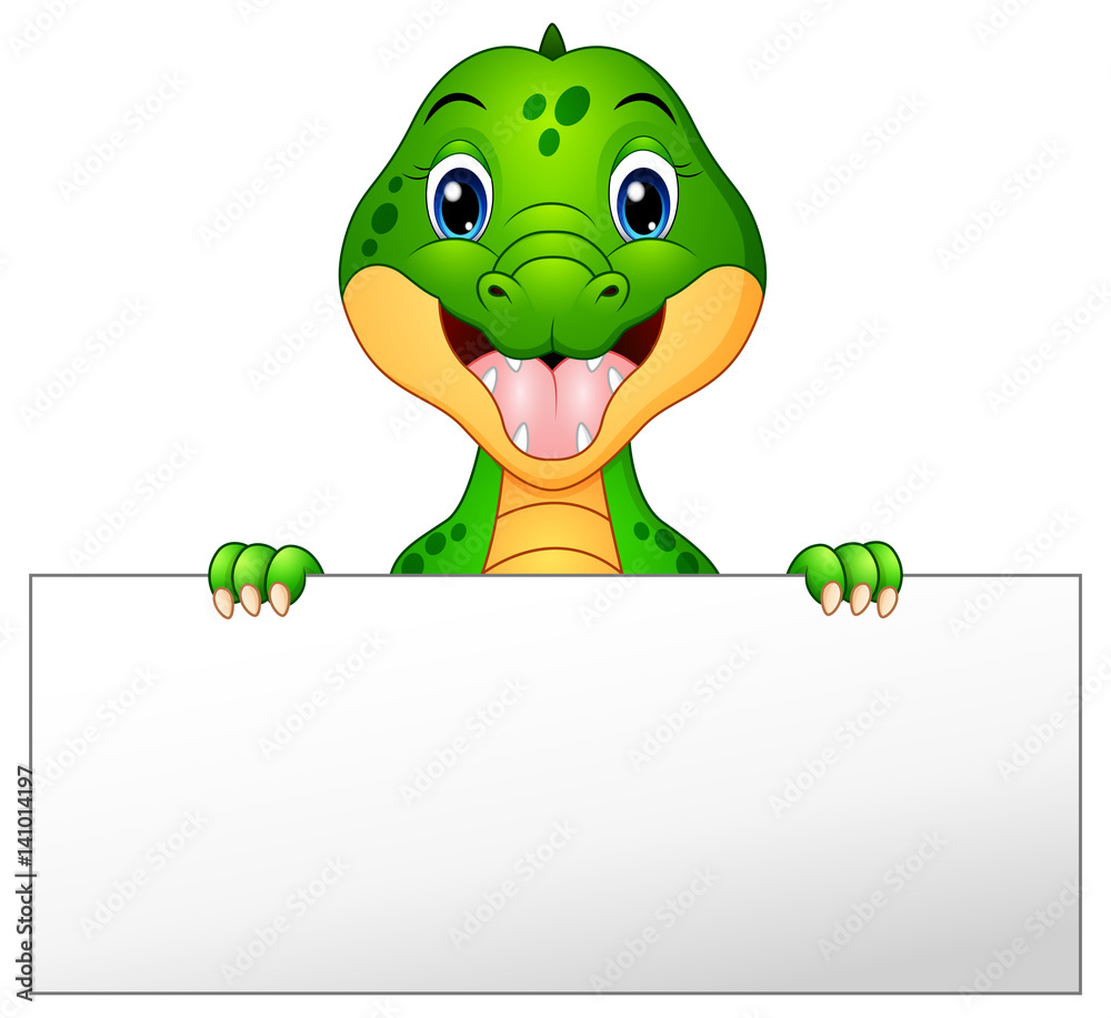 Fototapeta premium Funny crocodile cartoon holding blank sign