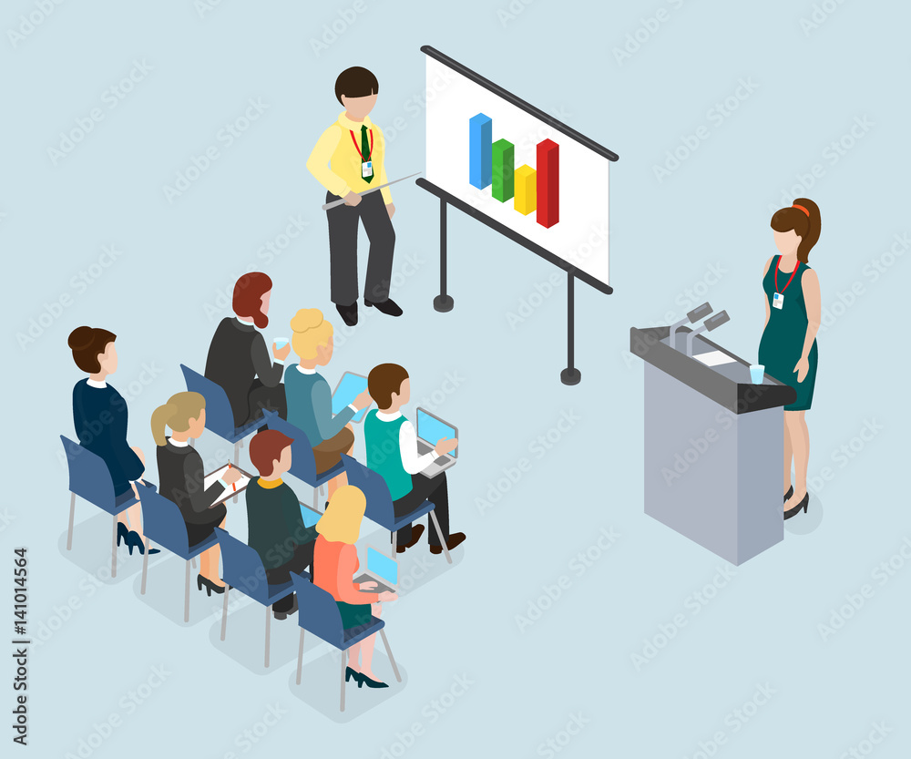 Business lecture Coaching and Mentoring concept 3d infografic isometric vector illustration Business lecture Coaching and Mentoring concept 3d infografic isometric vector illustration