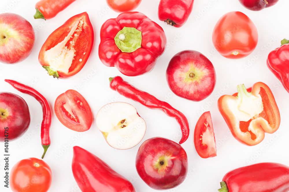 Set of red fruits and vegetables, light background Stock Photo | Adobe