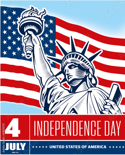 Statue of Liberty, USA flag, NYC, fourth of july independence day