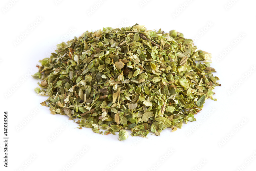 Pile of dried oregano spice isolated on white background Pile of dried oregano spice isolated on white background