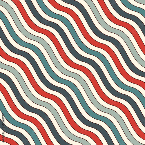 Retro colors diagonal wavy stripes seamless pattern. Repeated line wallpaper. Abstract background with classic motif.