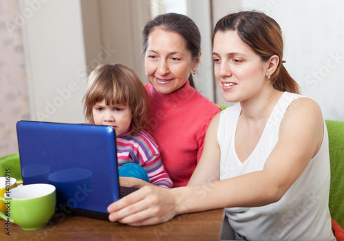 women of three generations with laptop
