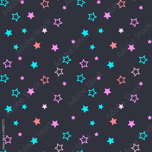 Seamless pattern with filled and empty stars on dark grey background. Vector illustration.
