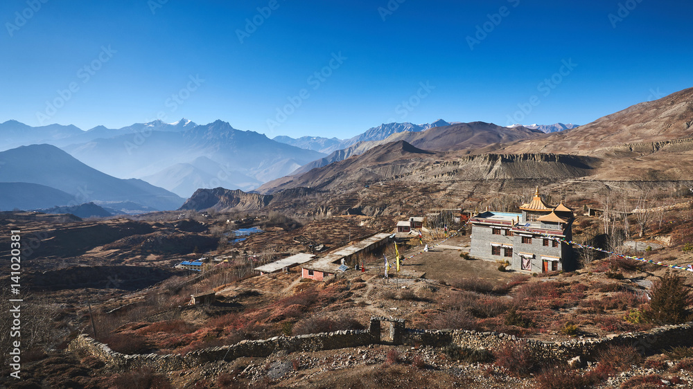 Tibetan Buddhist monastery in Himalayas near Muktinath, Nepal Tibetan Buddhist monastery in Himalayas near Muktinath, Nepal