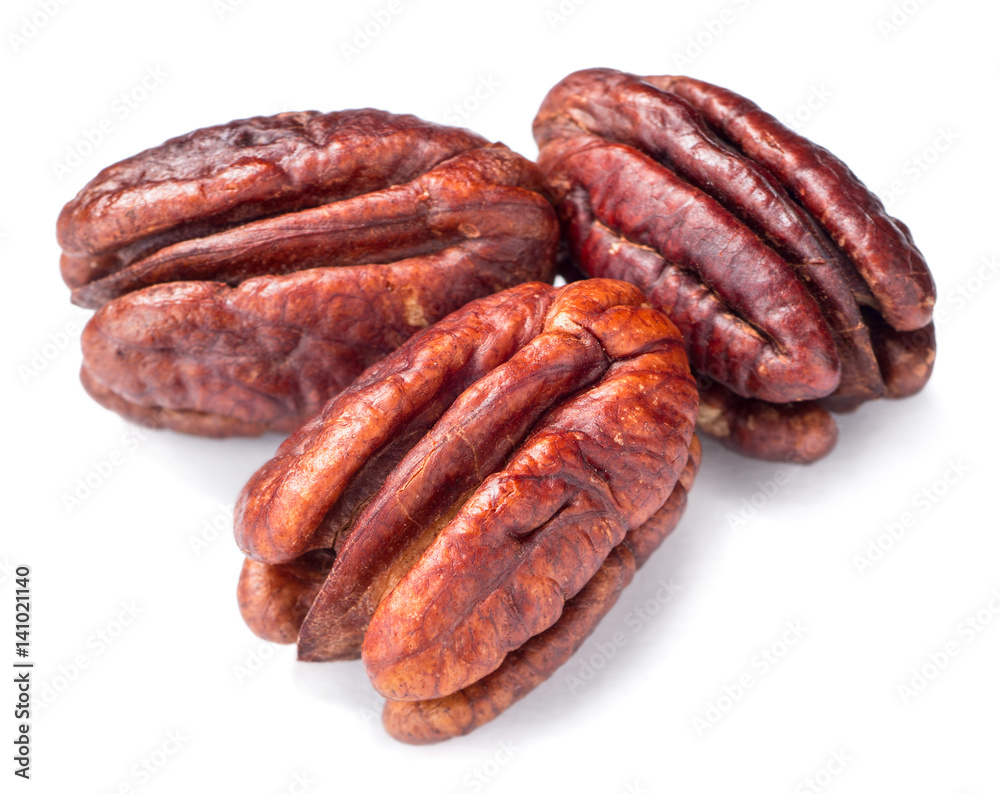 roasted pecan fruits on white, (large depth of field, taken with tilt shift lens) roasted pecan fruits on white, (large depth of field, taken with tilt shift lens)