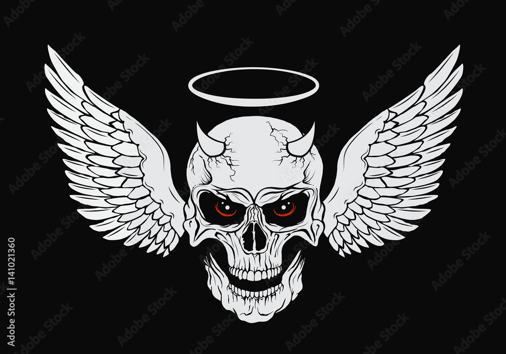 Horned skull with wings and red eyes Horned skull with wings and red eyes