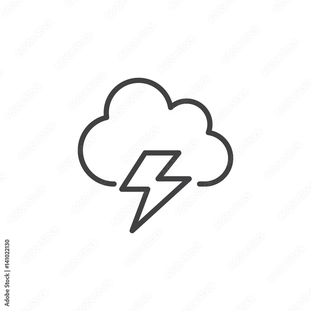 Cloud, lightning line icon, outline vector sign, linear style pictogram isolated on white. Symbol, logo illustration. Editable stroke. Pixel perfect Cloud, lightning line icon, outline vector sign, linear style pictogram isolated on white. Symbol, logo illustration. Editable stroke. Pixel perfect