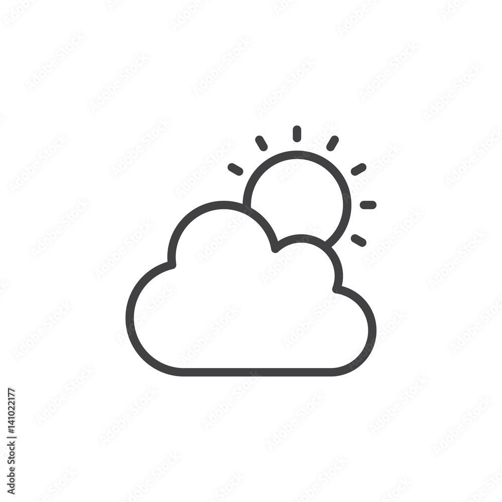 Cloud and sun line icon, outline vector sign, linear style pictogram isolated on white. Partly cloudy weather symbol, logo illustration. Editable stroke. Pixel perfect