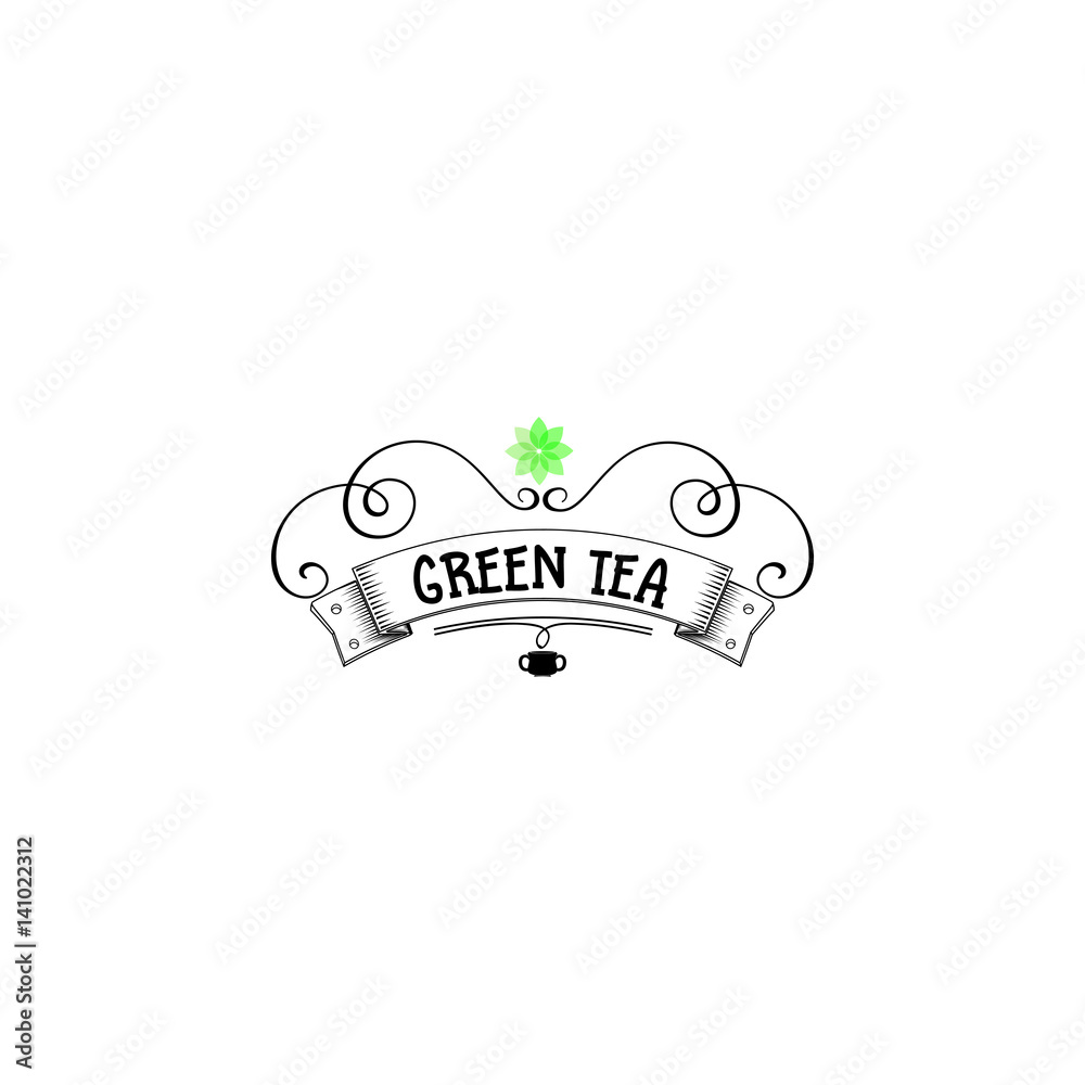 Badge as part of the design Green tea Sticker, stamp, logo for