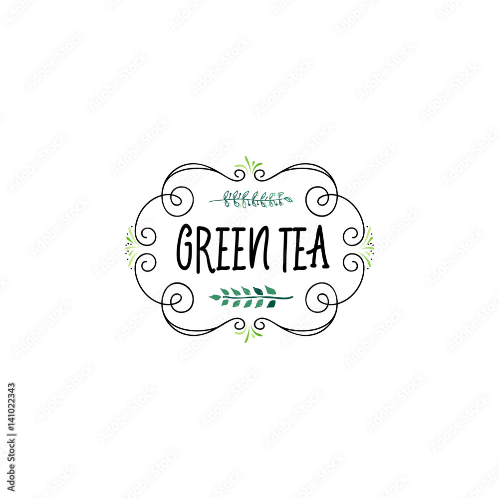 Badge as part of the design Green tea Sticker, stamp, logo for