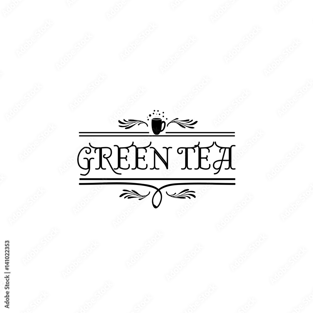 Badge as part of the design Green tea Sticker, stamp, logo for