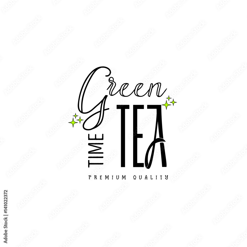Badge as part of the design - Green tea Sticker, stamp, logo - for design, hands made. With the use of floral elements, calligraphy and lettering Badge as part of the design - Green tea Sticker, stamp, logo - for design, hands made. With the use of floral elements, calligraphy and lettering
