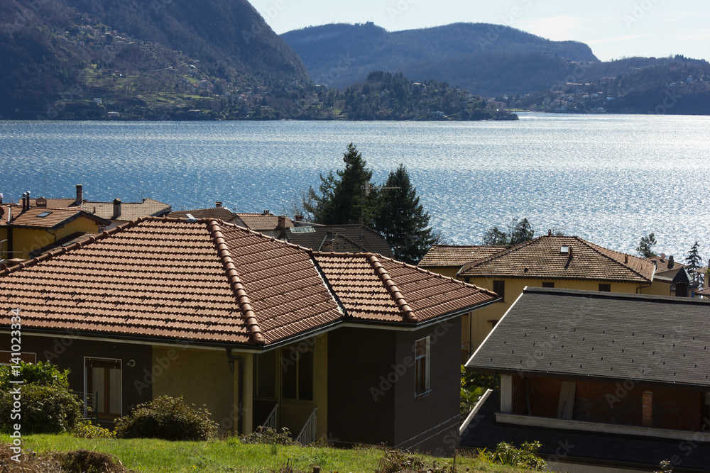 facades, plants and architecture of ticino towns at lake lago maggiore