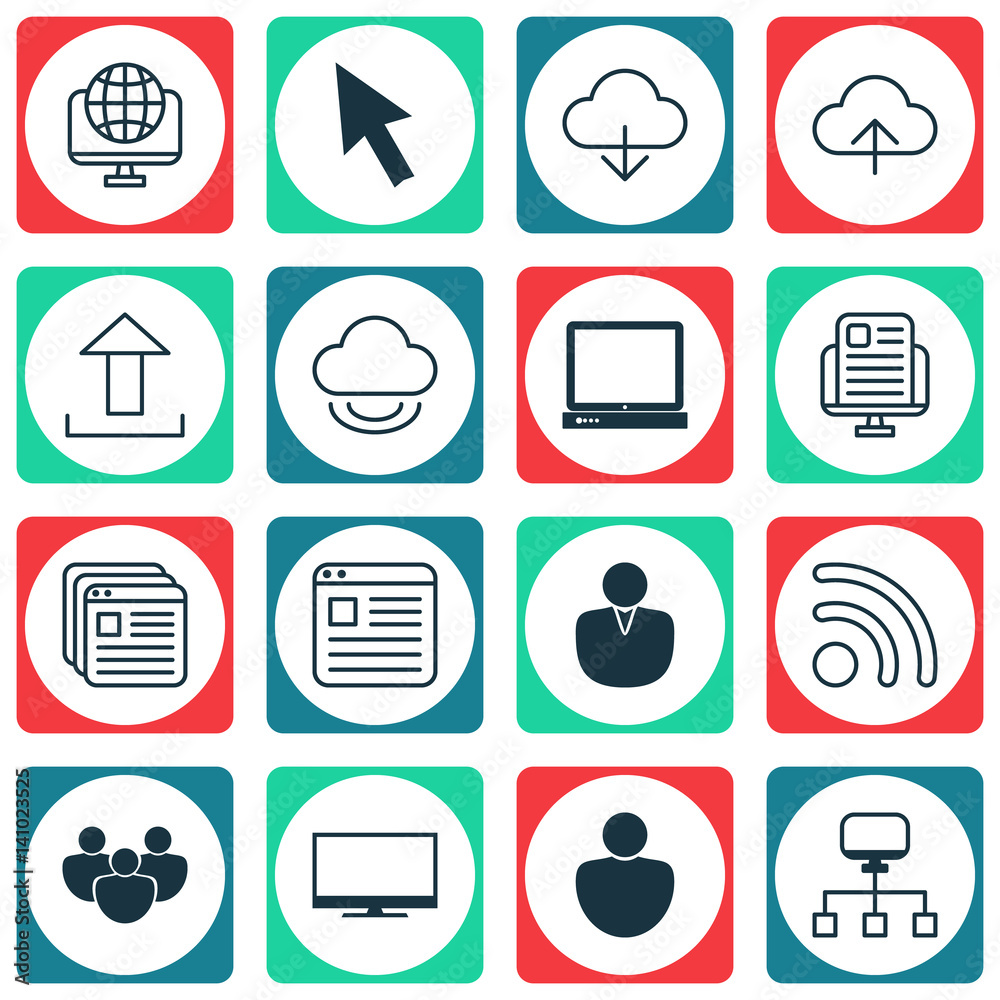 Vettoriale Stock Set Of 16 Online Connection Icons. Includes Save Data ...