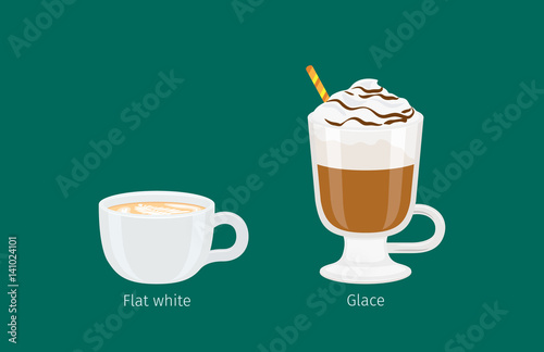 Glace and Flat White Coffee Drinks Illustration