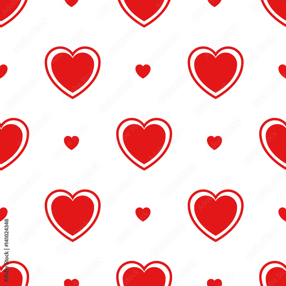 Seamless Pattern with Red Hearts Isolated on White