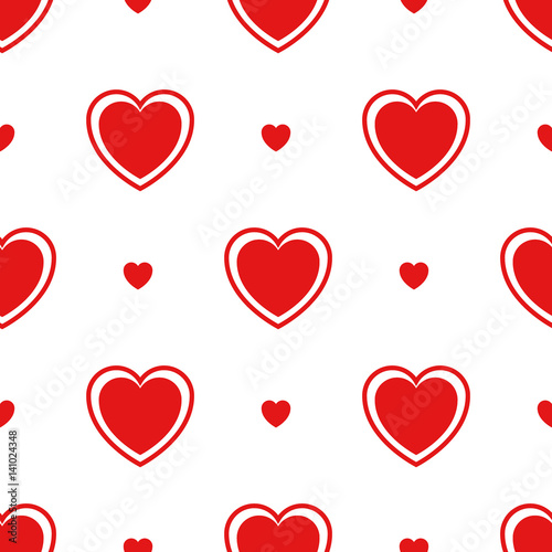 Seamless Pattern with Red Hearts Isolated on White