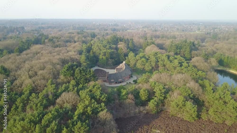custom made wallpaper toronto digitalAerial view over a big countryhouse in the middle of a forest – 4K